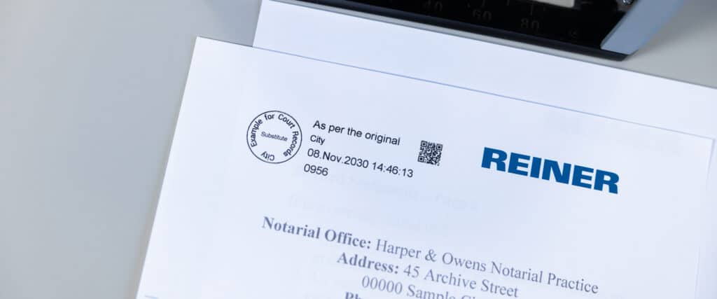 Documento con sello de certificación y logotipo REINER