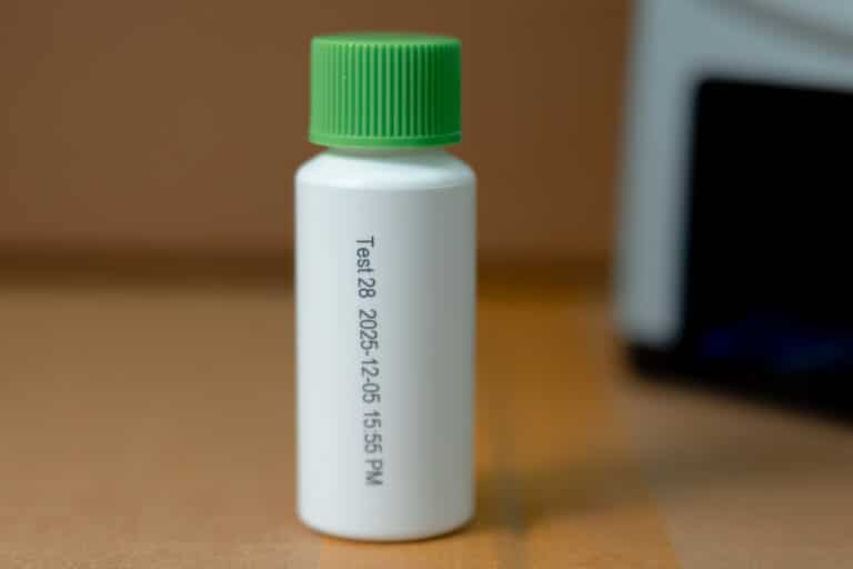 Date et heure imprimées directement sur la bouteille cylindrique en plastique