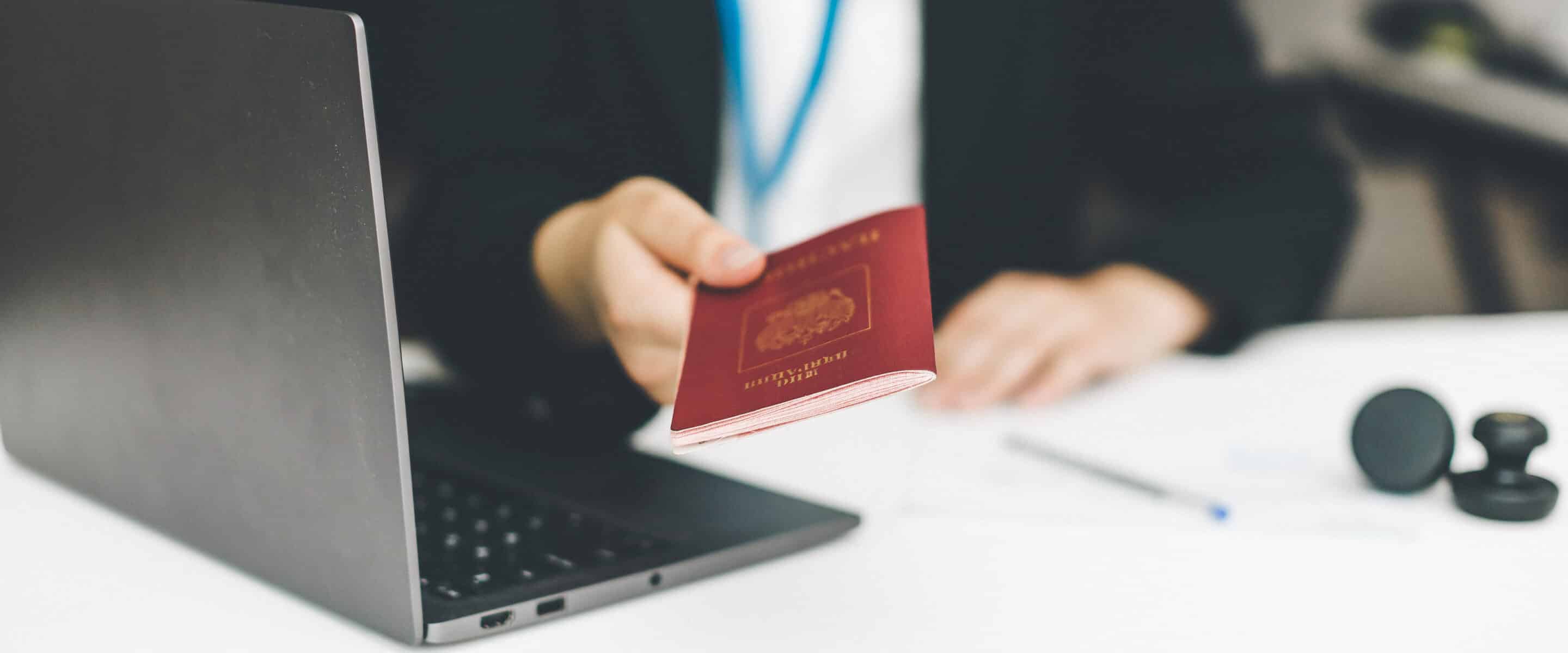 Passport control with passport as an example of digital entry stamps